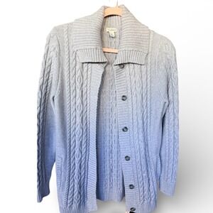 LL Bean Cable Knit‎ Cardigan Women's Medium Gray Shawl Collar